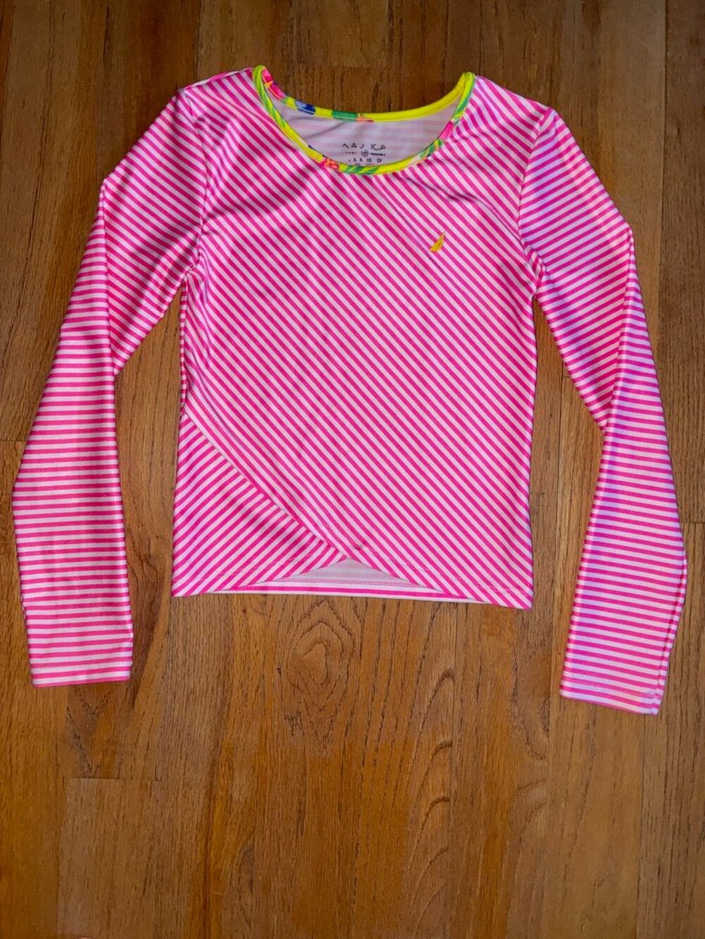 Nautica Girls Pink Stripe Long Sleeve Rash Guard Swim Top Medium (8)